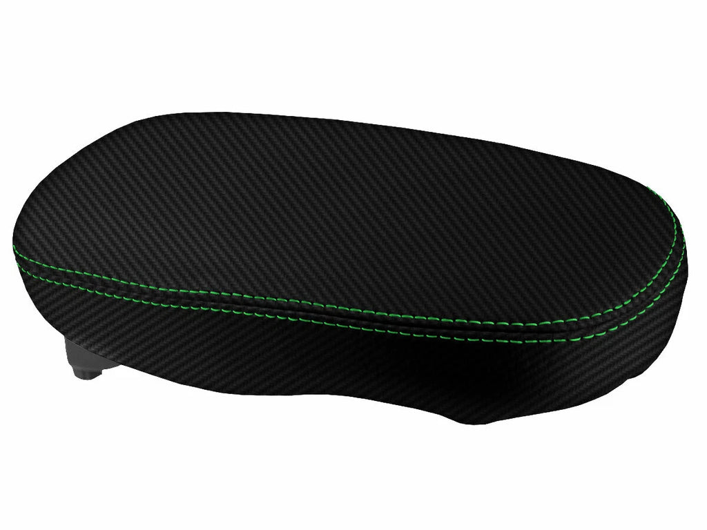 Console Lid Armrest Cover for Kia Soul (2014–2019) Carbon Fiber Green Stitch