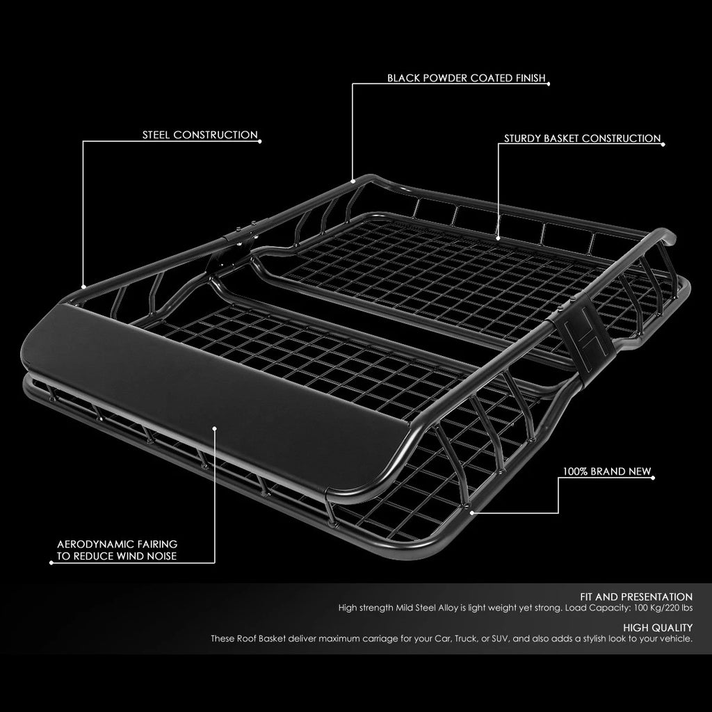 49" x 36" Mild Steel Roof Rack Cargo Carrier with Wind Fairing/Deflector