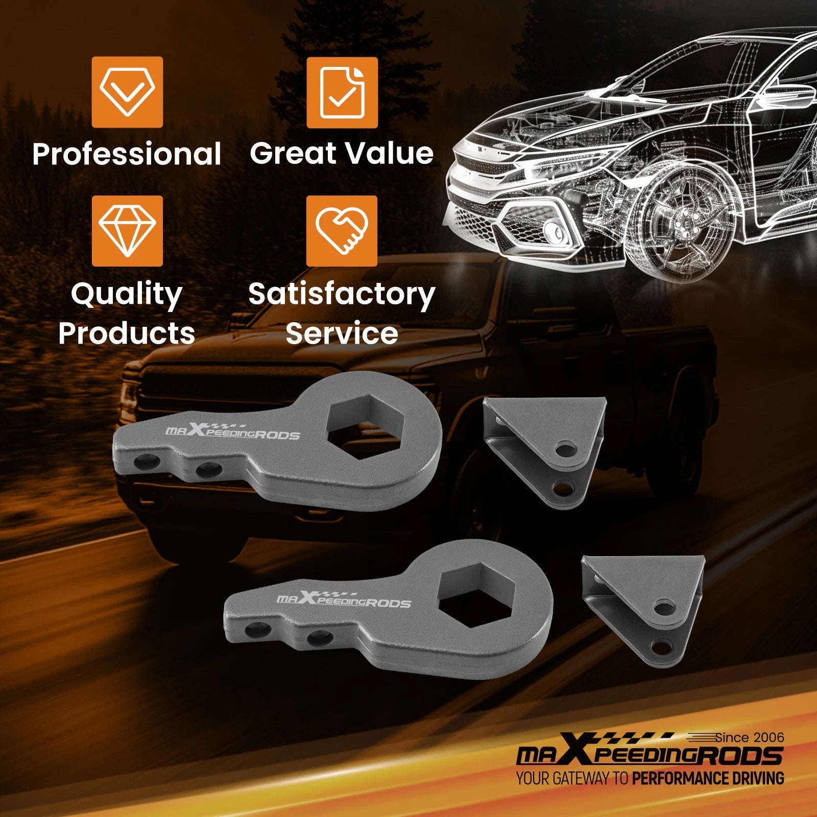 2" Front Leveling Kit for Silverado 1500 HD (2001–2006) - Forged Keys, Carbon Steel