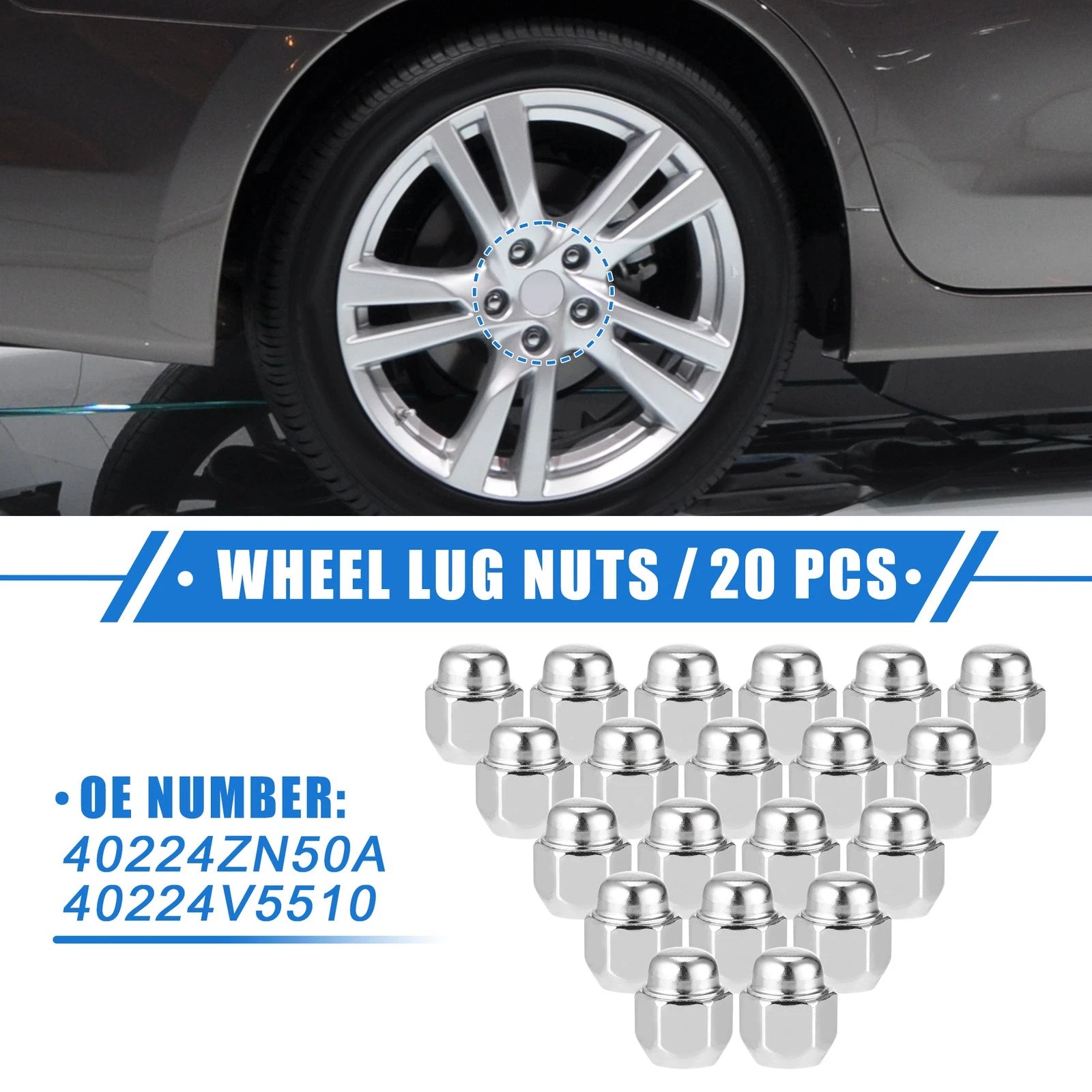20pc M12x1.25 Wheel Lug Nut for Nissan Altima Infiniti G20 I30 (1993–2001) NO.40224ZN50A