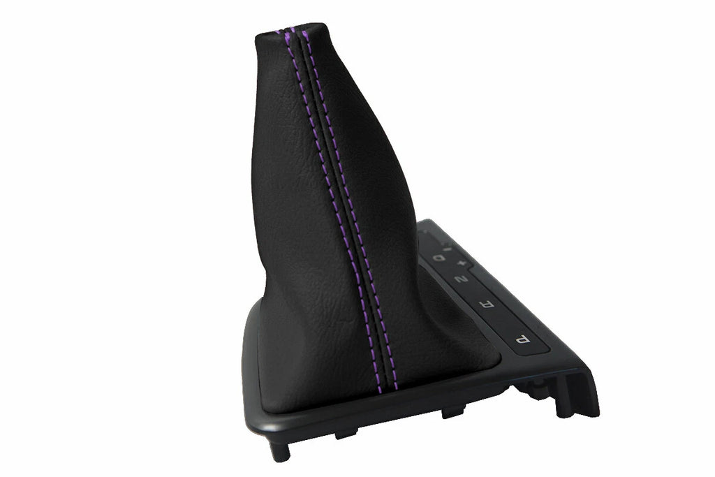 Leather Automatic Shift Boot Cover for Kia Optima (2011–2015) Black Purple Stitch