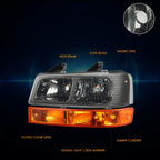 Set of 4 Headlights & Turn Signal Lamps for Express/Savana 1500-4500 (2003–2024) Smoked/Amber