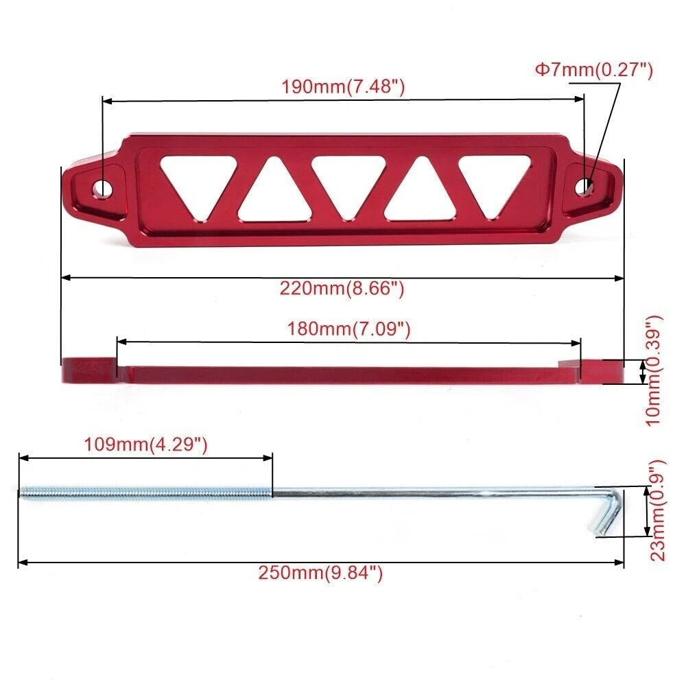 Billet Aluminum Battery Tie Down Bracket for Universal Applications (10")