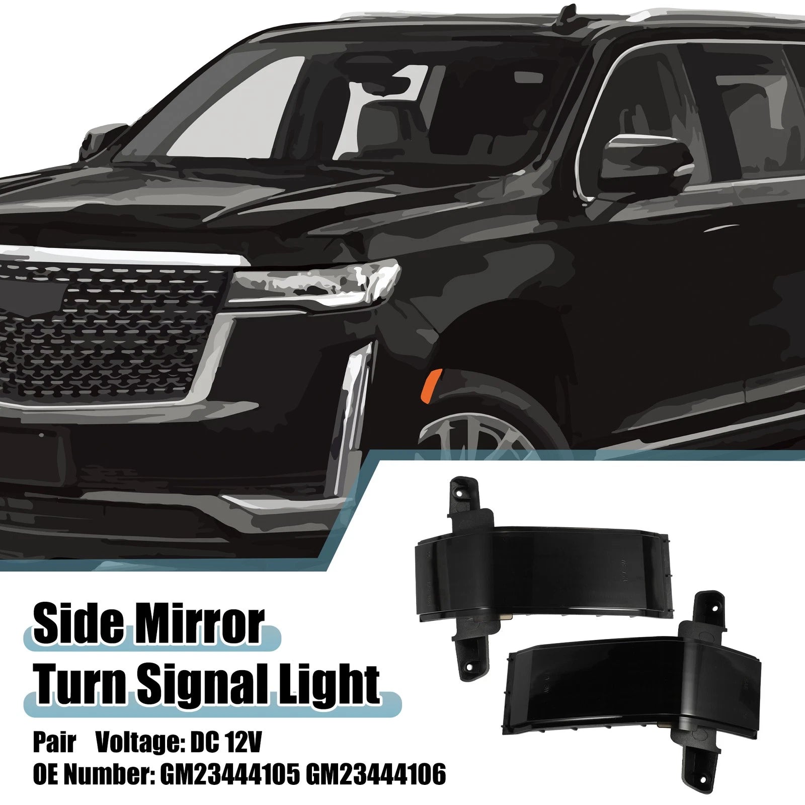 Pair Side Mirror Turn Signal Light GM23444105 for Cadillac 