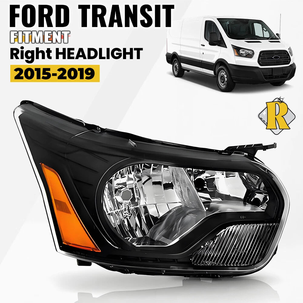 Halogen Black Headlight Right RH for Ford Transit 150/250/350 (2015–2022)
