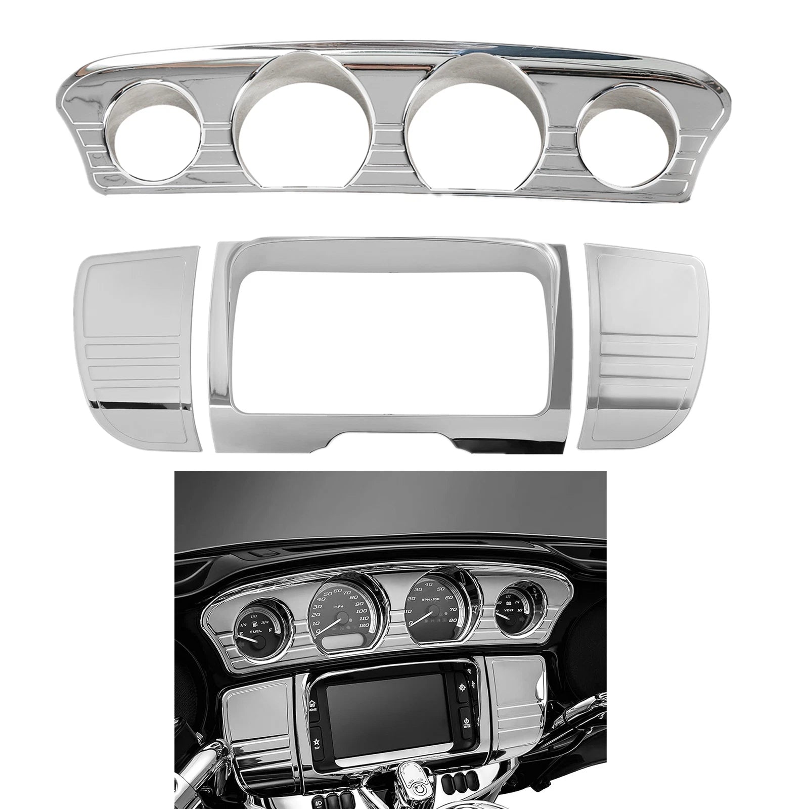 Tri Line Gauge Stereo Accent Trim Cover for Harley Touring Electra Glide (2014–2023)