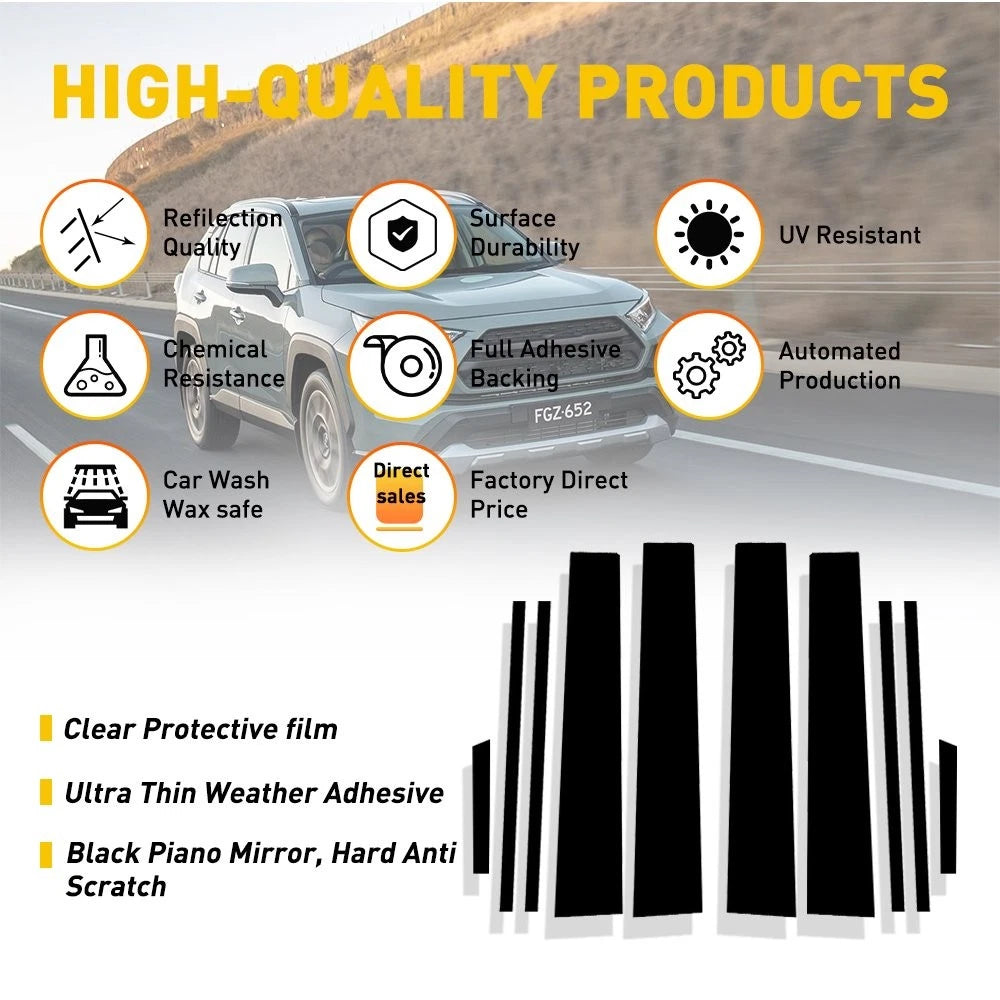 10pcs Black Pillar Posts Trim Cover Kit for Toyota RAV4 (2019–2021)