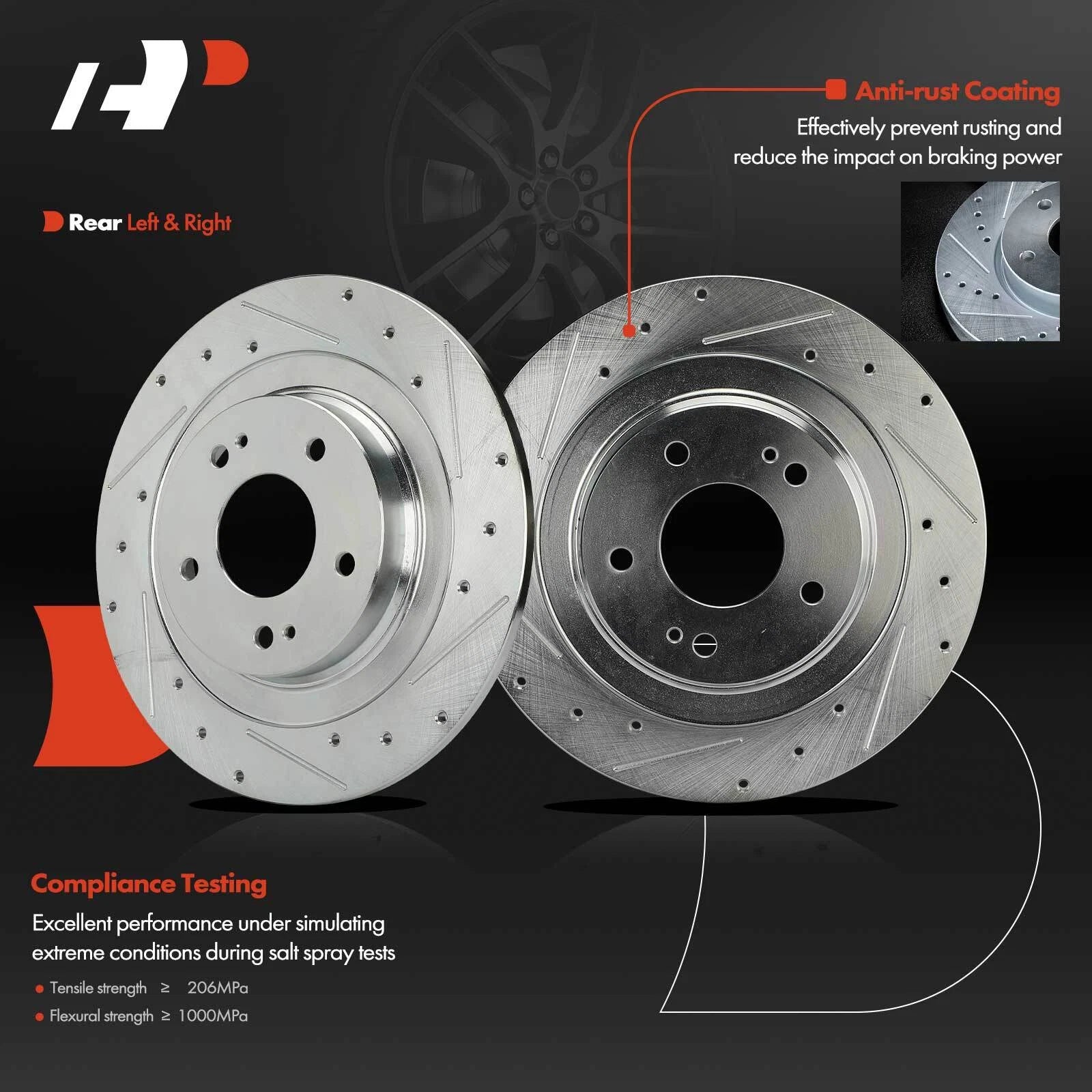 Rear Side Drilled Brake Rotor & Ceramic Pad for Mitsubishi Outlander (2014–2021)