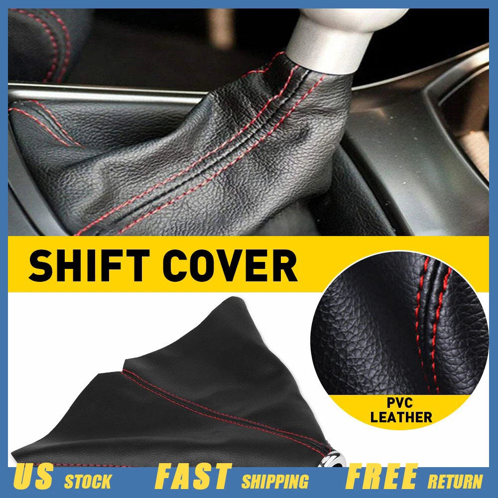 Shift Gear Knob Cover for Make Model  - Black PVC Leather/Red Stitch