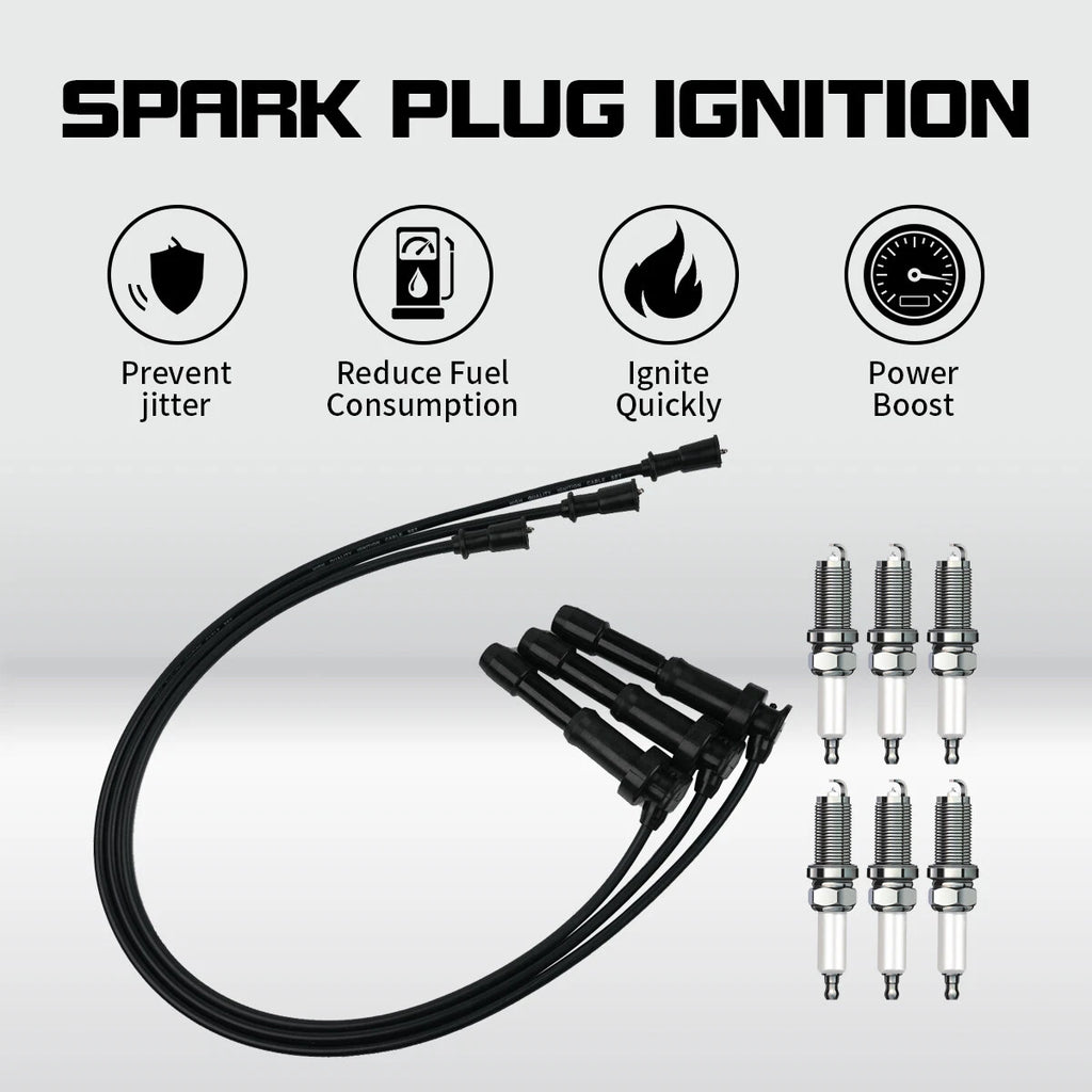 Set of 6 Spark Plugs + 3 Wires for Kia Sedona (2002–2005), XG300, XG350