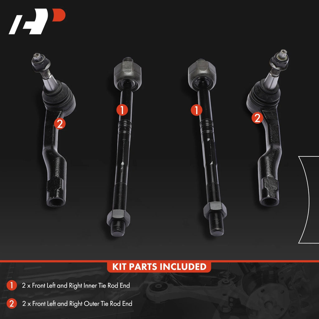 Set of 4 Front Inner & Outer Tie Rod Ends for Chevrolet Malibu (2013–2015)