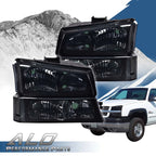 Smoked Corner Headlights and Signal Bumper Lamp for Chevy Silverado (2003–2007)