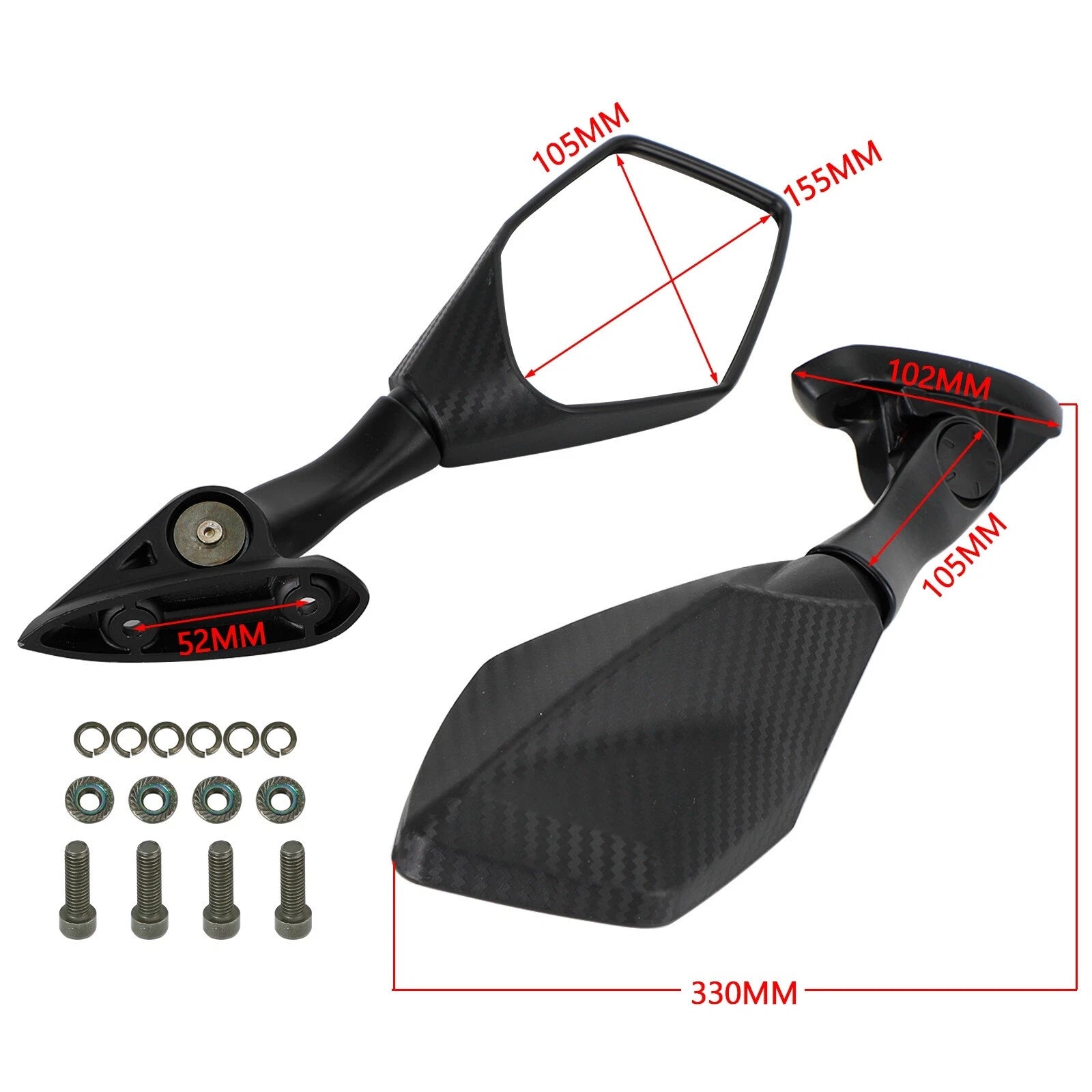 Black Short Stem Rear View Mirror Pair for Yamaha YZF R3 ABS R25 (2015–2021)