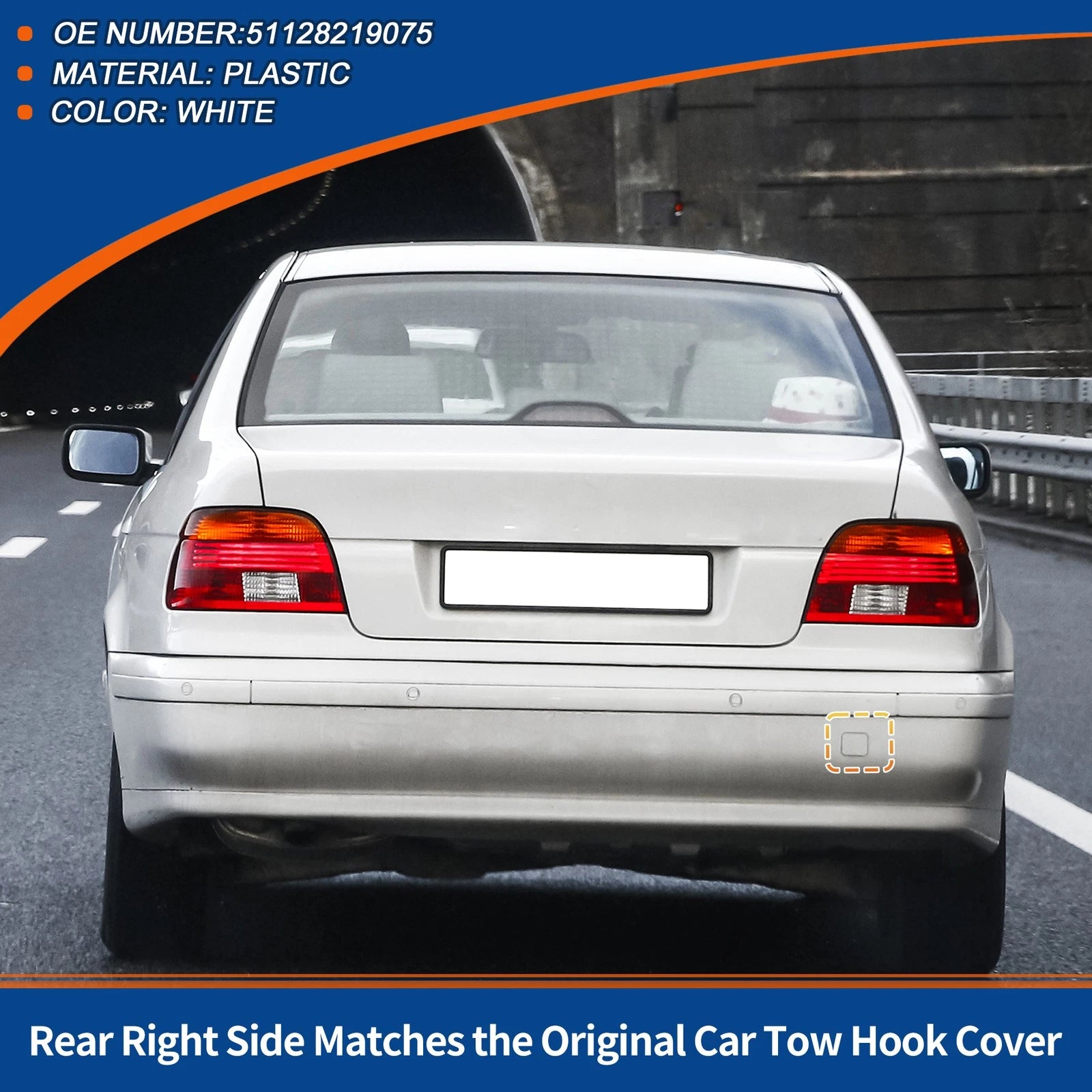 Rear Tow Hook Cover for BMW 525i 528i 530i 540i (No. 51128219075) White