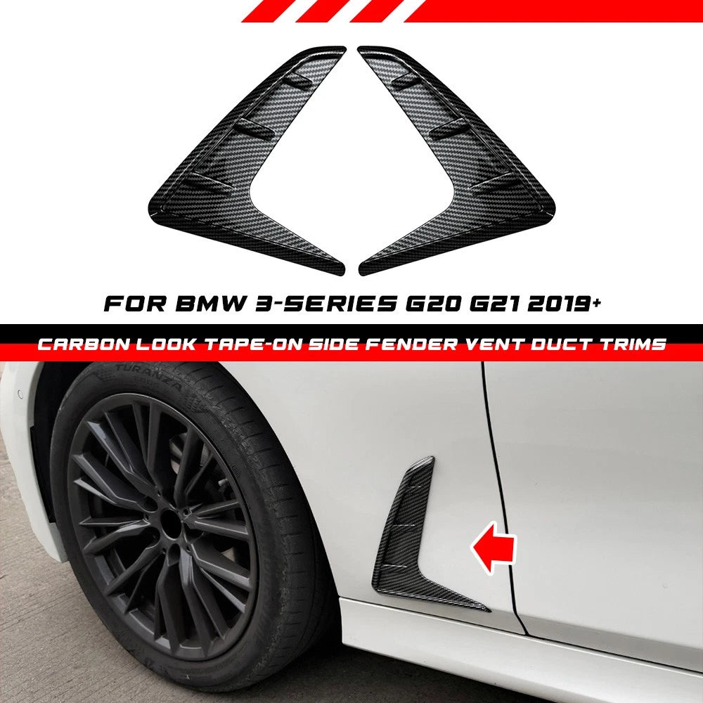 2X Carbon Look Side Fender Vent Duct Trim for BMW 3-Series G20 G21 (2019–Present)