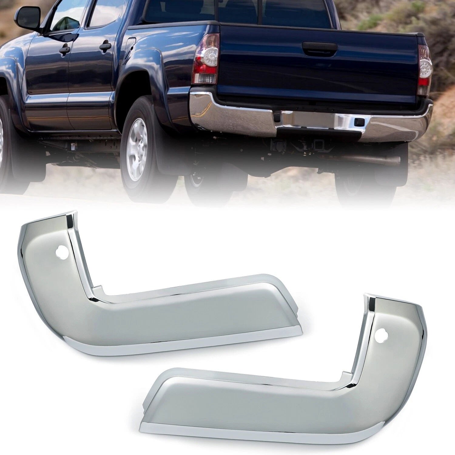 Set of 2 Chrome Rear Bumper End Caps for Toyota Tacoma (2016–2023)