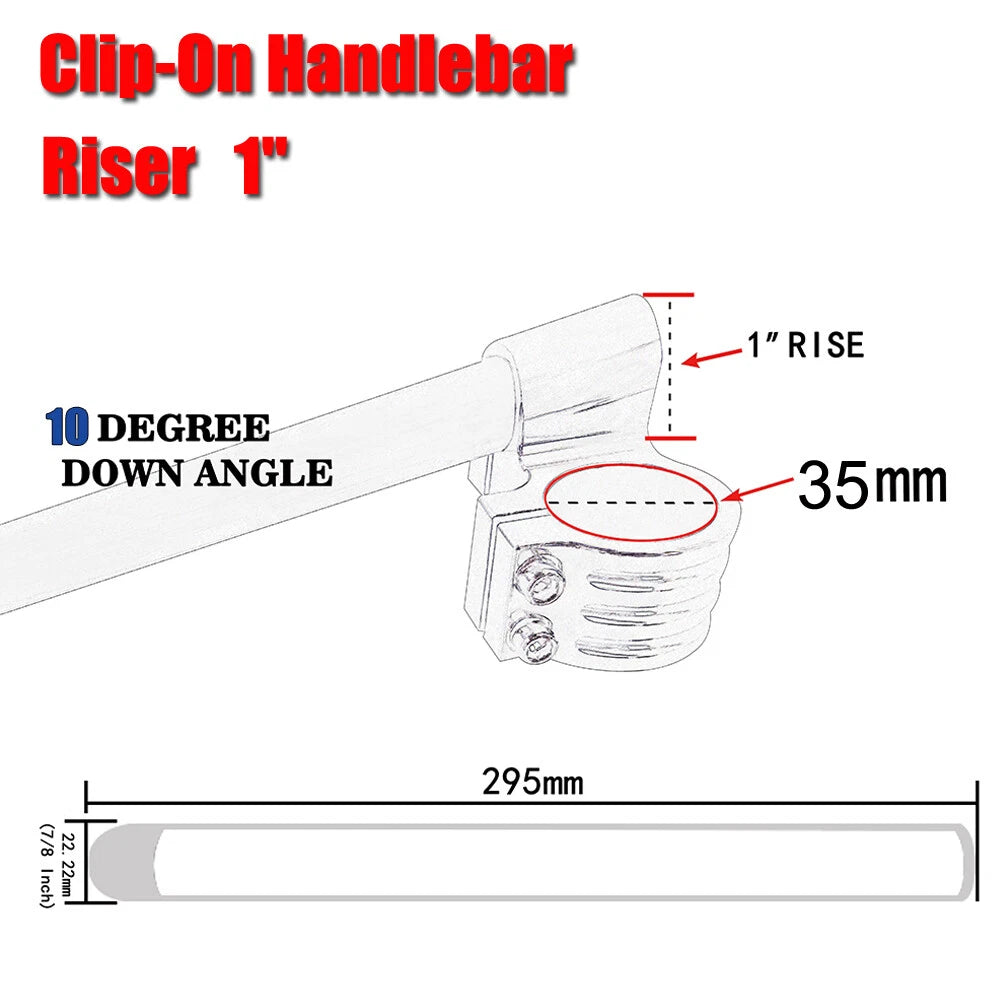 1" Raised Clip-On Handlebars Riser for Universal 35mm Fork Tubes