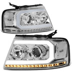 Chrome Clear LED DRL Sequential Signal Projector Headlights for Ford F150 (2004–2008)