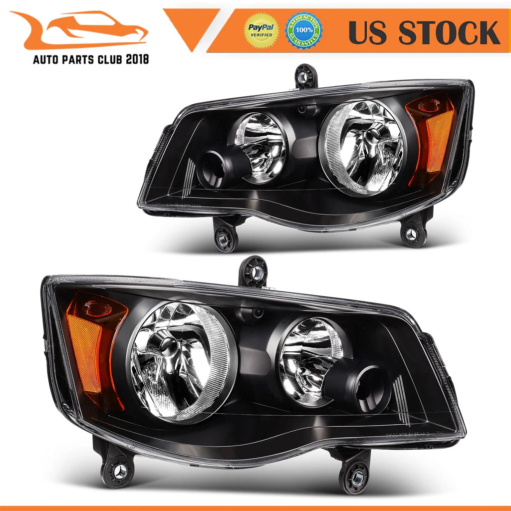Headlight Assembly Set of 2 for Dodge Grand Caravan (2011–2020) L+R Black Housing