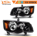 Headlight Assembly Set of 2 for Dodge Grand Caravan (2011–2020) L+R Black Housing