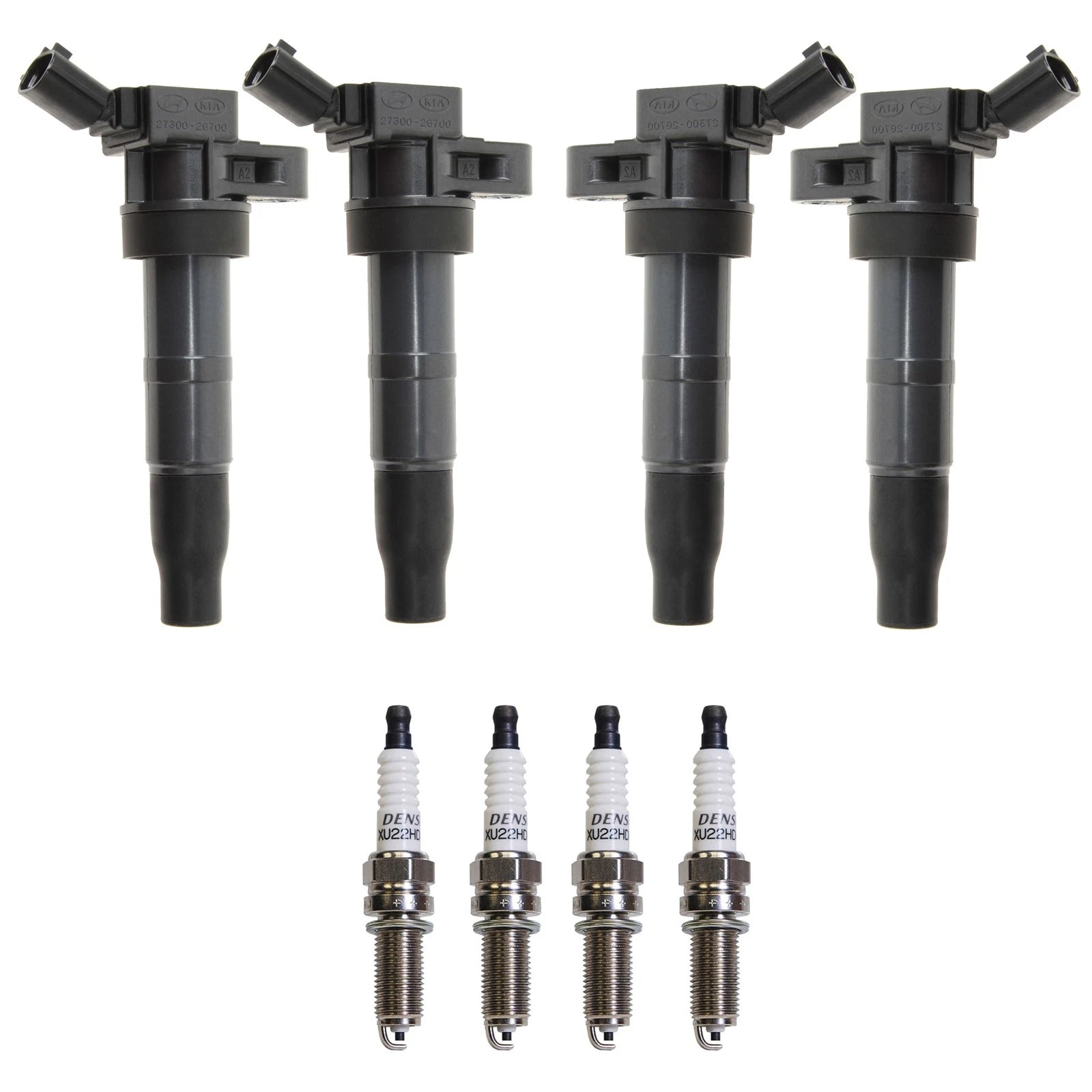 Set of 4 Ignition Coils & U-Groove Spark Plugs for Hyundai Kia 2.0L L4