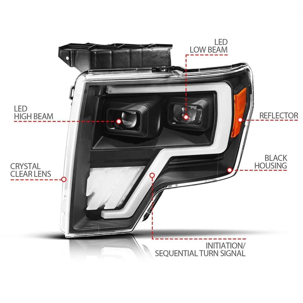 LED Projector Headlights Black Clear Lens Replacement for Ford F-150 (2009–2014)