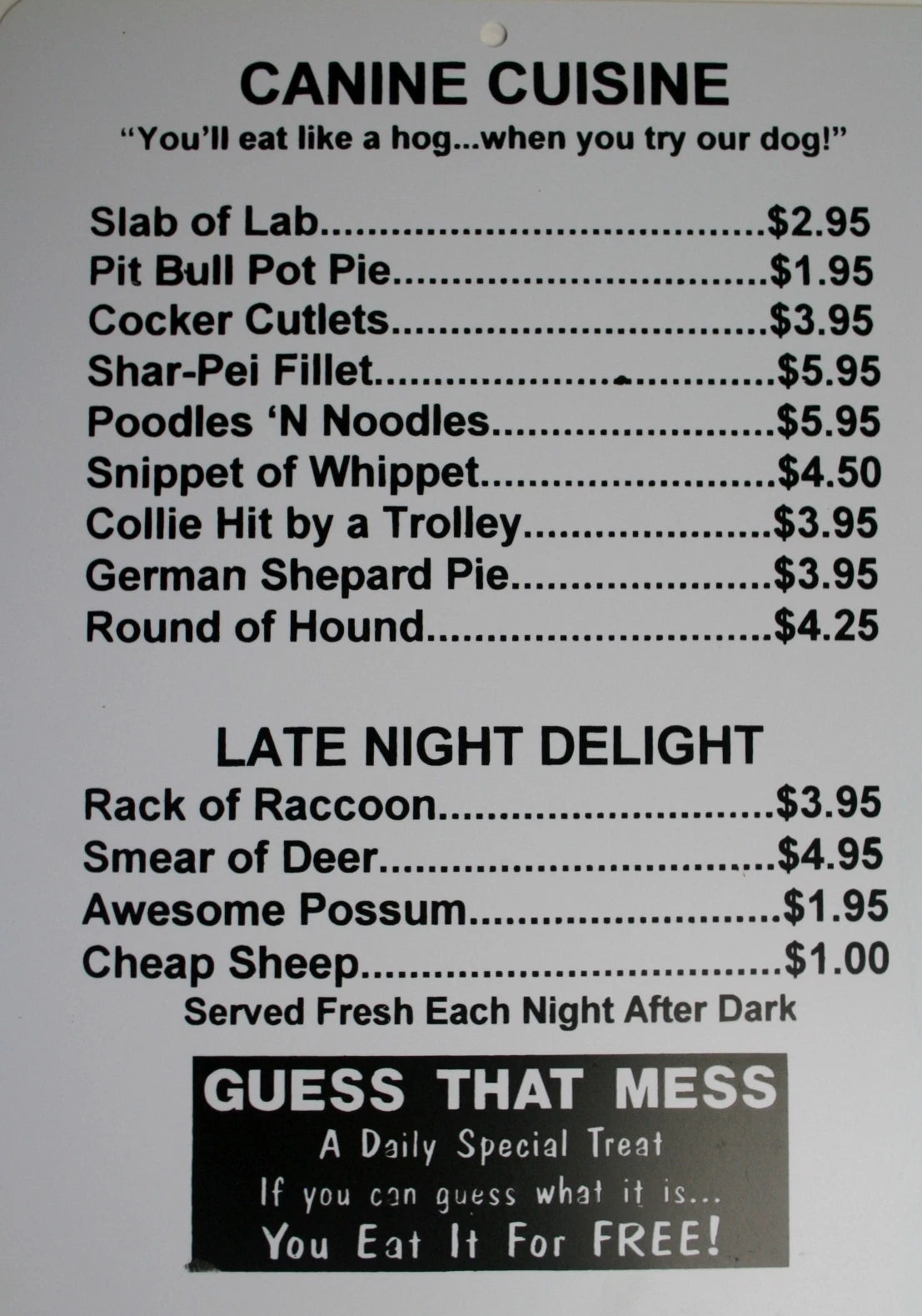 Canine Cuisine Hot Dog Sign for Man Cave