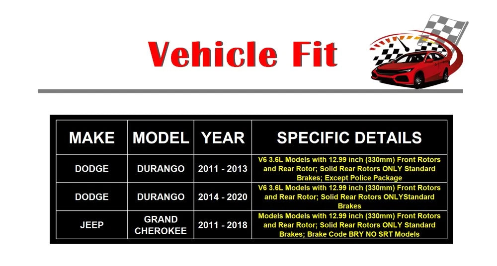 330mm Front Rear Rotor Brake Pad for Dodge Durango Grand Cherokee (2011-2018)