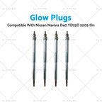 Set of 4 Glow Plugs for Nissan Navara D22 D40 YD25D R51 X-Trail (2005-On)