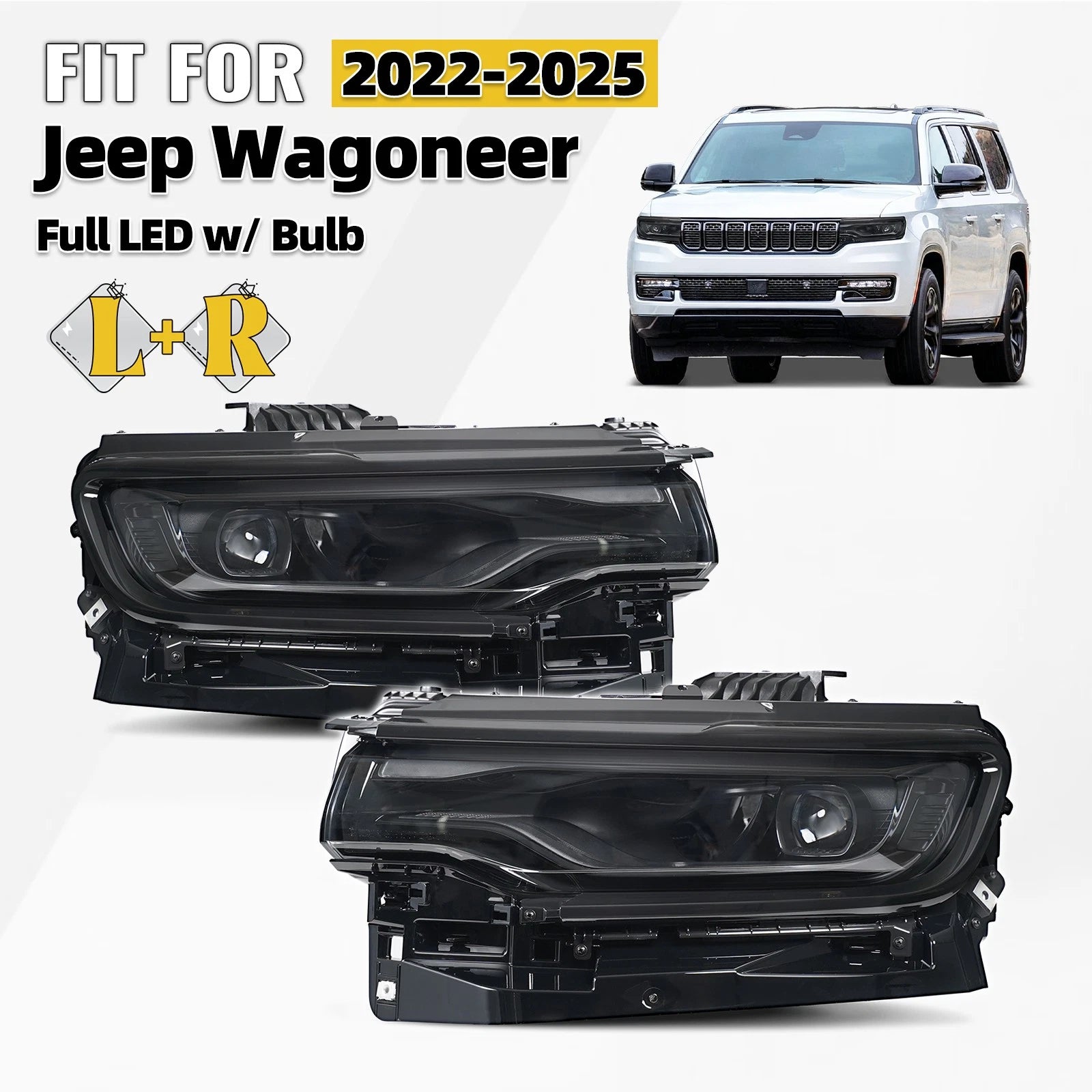 Full LED Black Headlight Set for Jeep Wagoneer (2022–2025)
