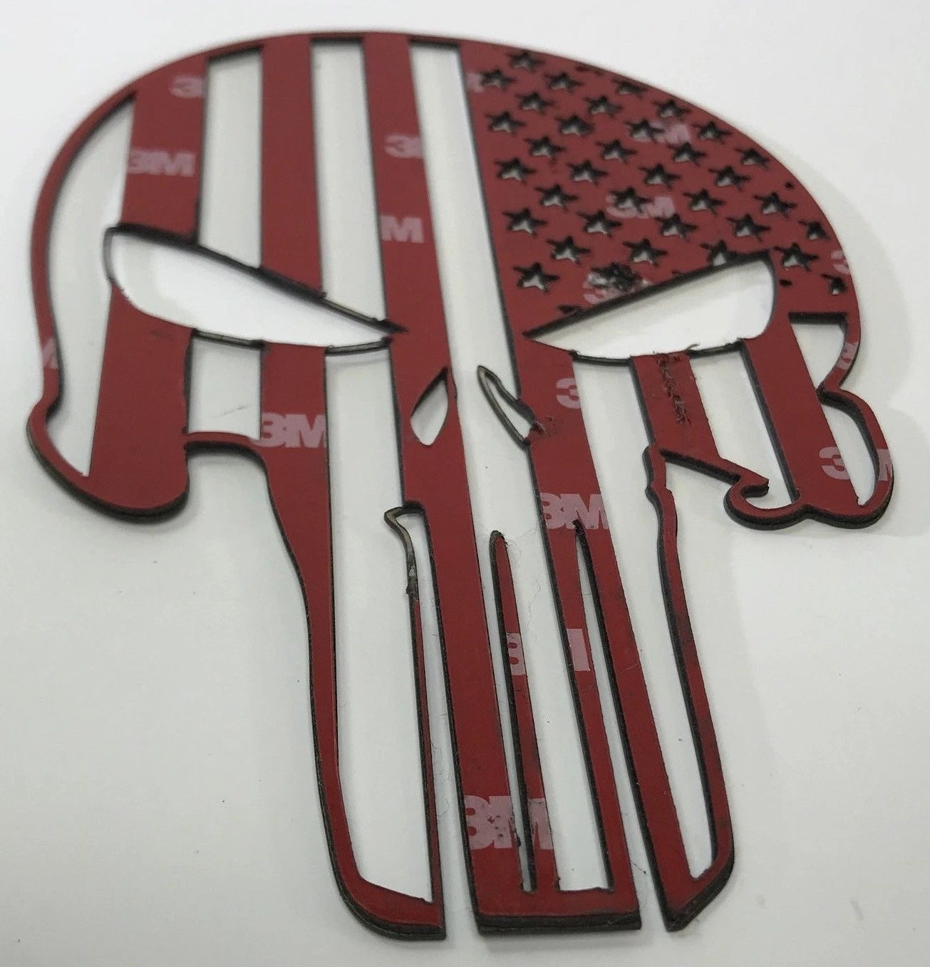 Brushed Stainless Steel Punisher Skull Emblem with American Flag for Car