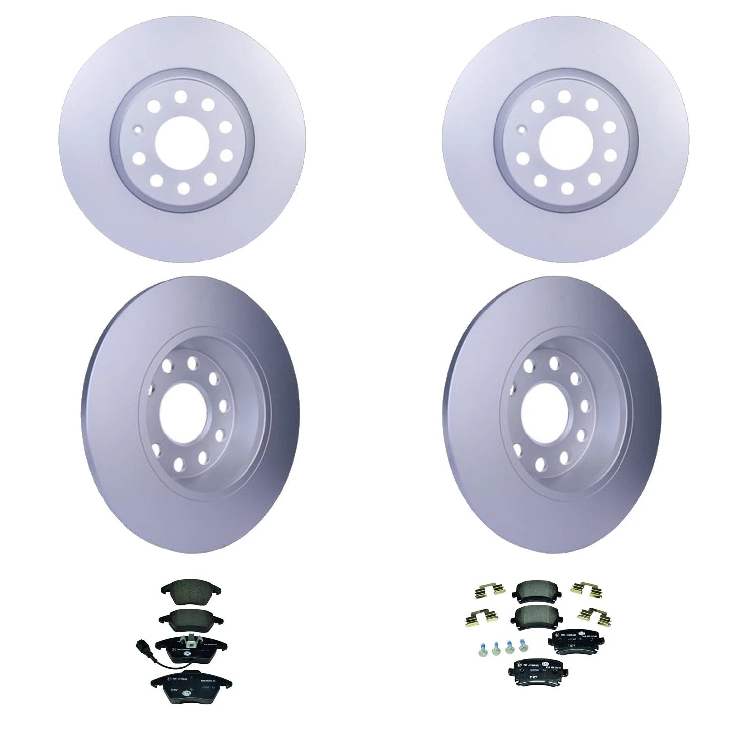 Hella Front & Rear Rotors Disc Brake Pad Kit for Volkswagen Jetta
