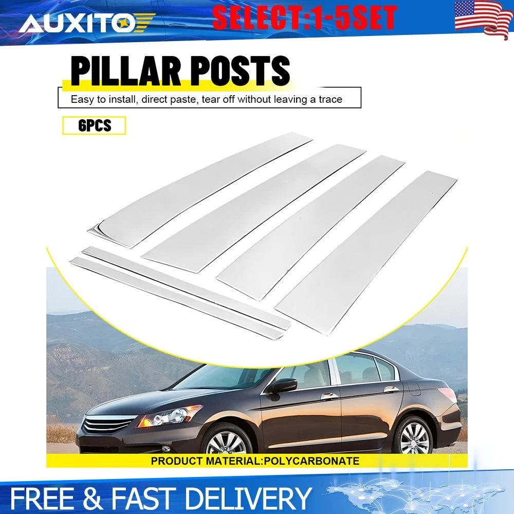 Set of 6 Chrome Pillar Post Trim Covers for Honda Accord Sedan (2008–2012)