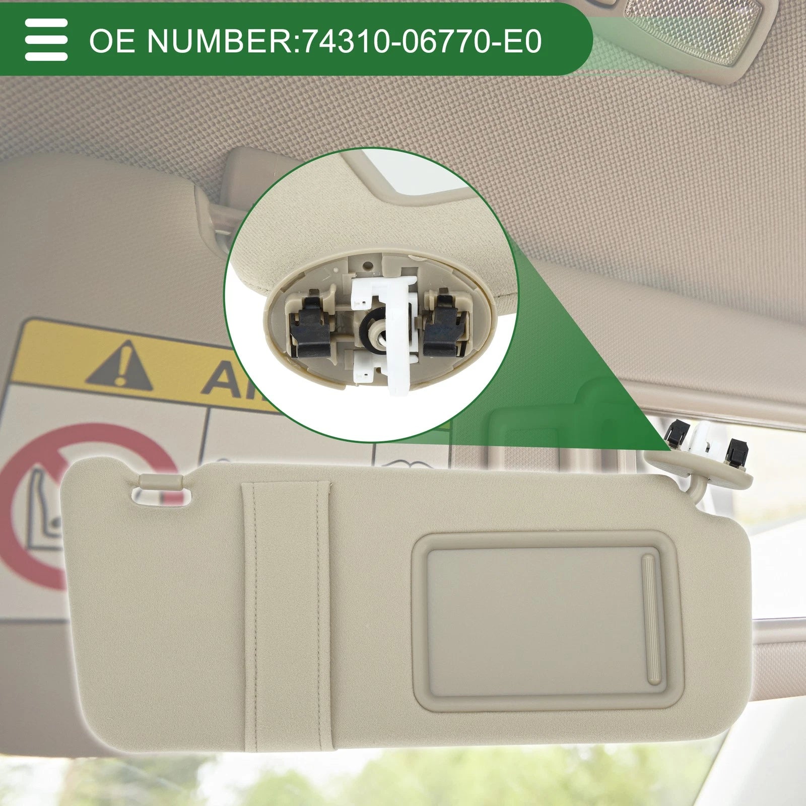 Right Passenger Side Sun Visor No. 74310-06770-E0 for Toyota Camry (2007–2011)