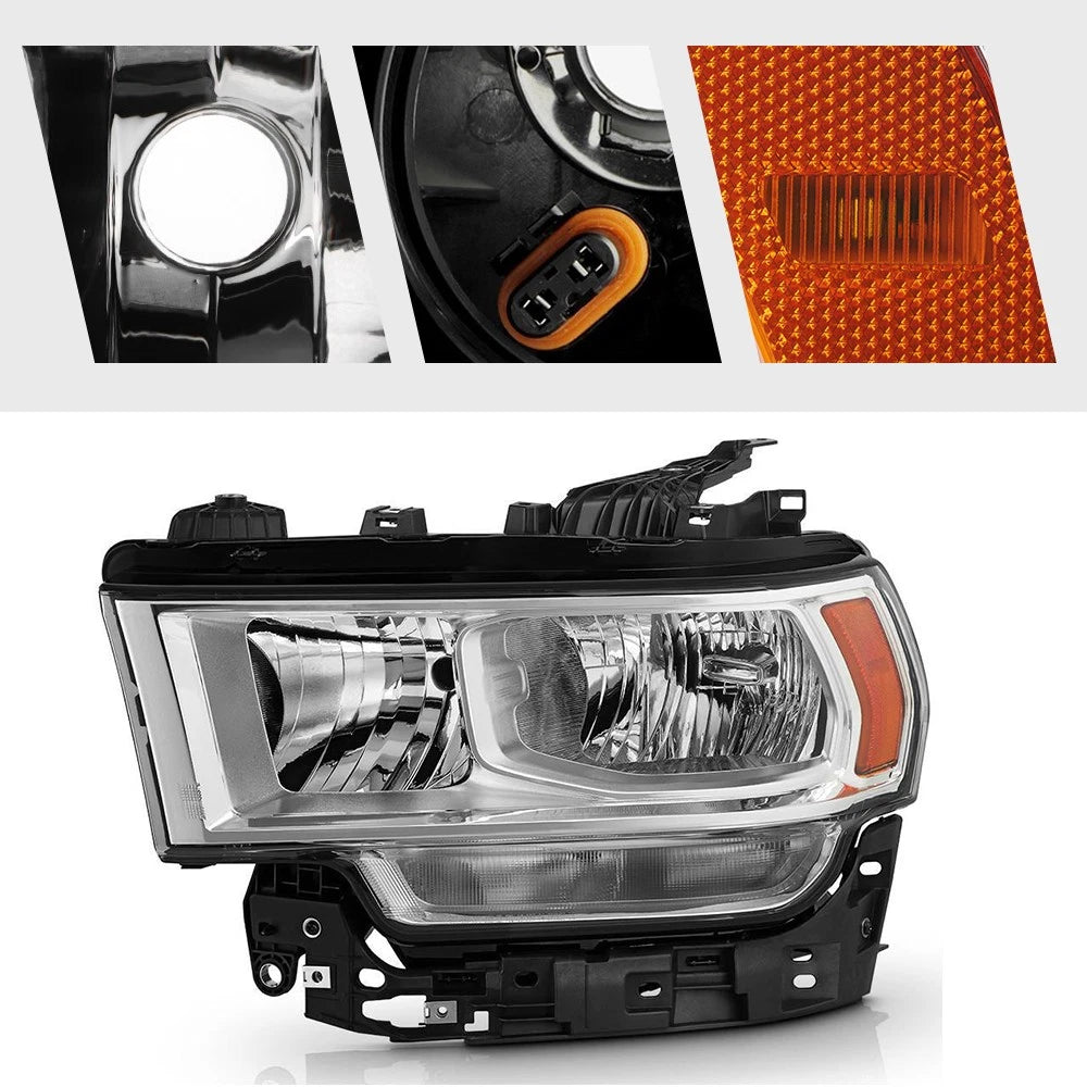Set of 2 Halogen Headlights for Ram 2500 3500 (2019–2024) Chrome W/ Bulbs