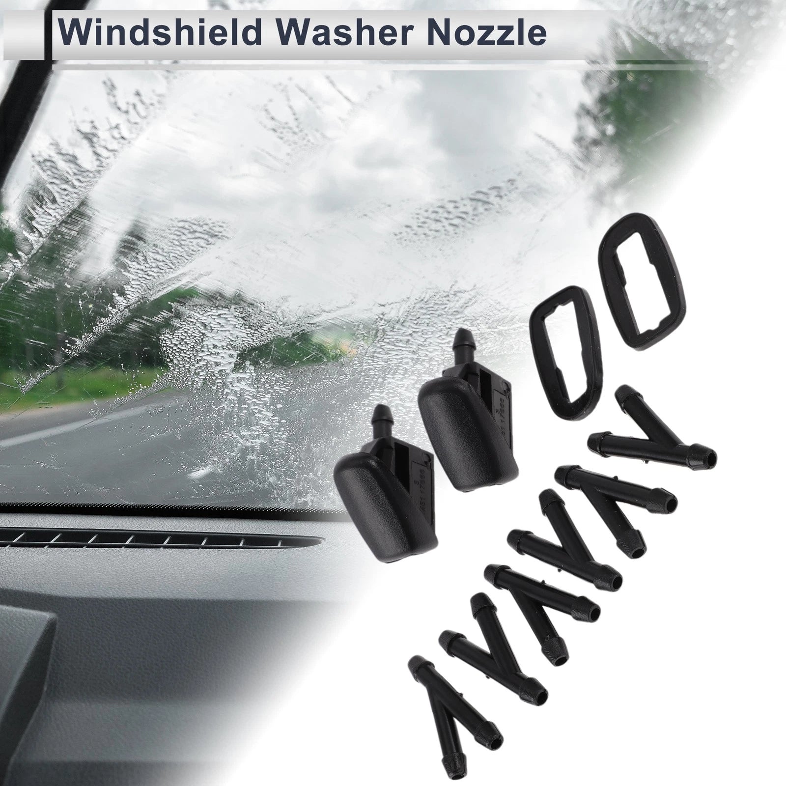 Set of 6 Windshield Washer Nozzles w/ Hose Connector for Ford (No.BM5117666AB)