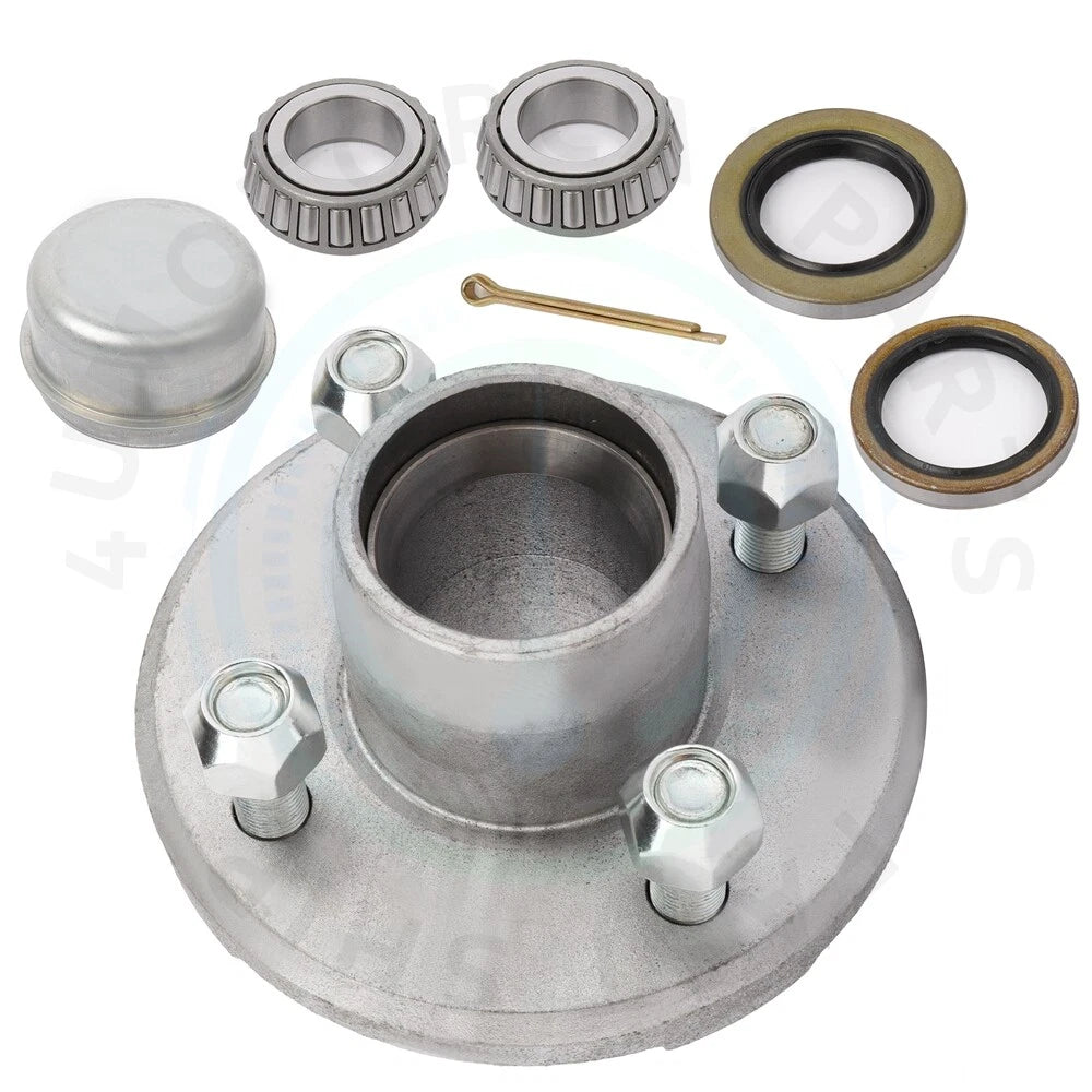 Set of 4 Galvanized Trailer Hubs with 2500 lbs Axle Bearings 4 on 4"