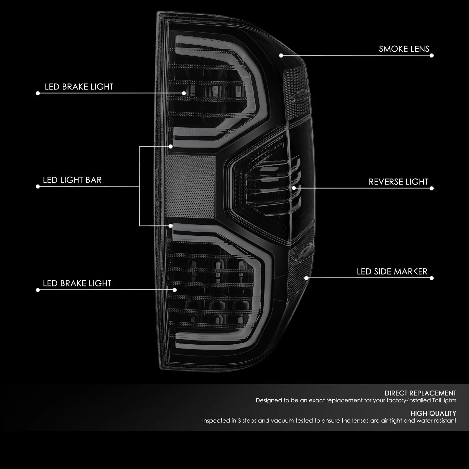 LED Turn Signal Tail Light for Toyota Tundra (2014–2021) - Black Housing, Smoked Red Lens