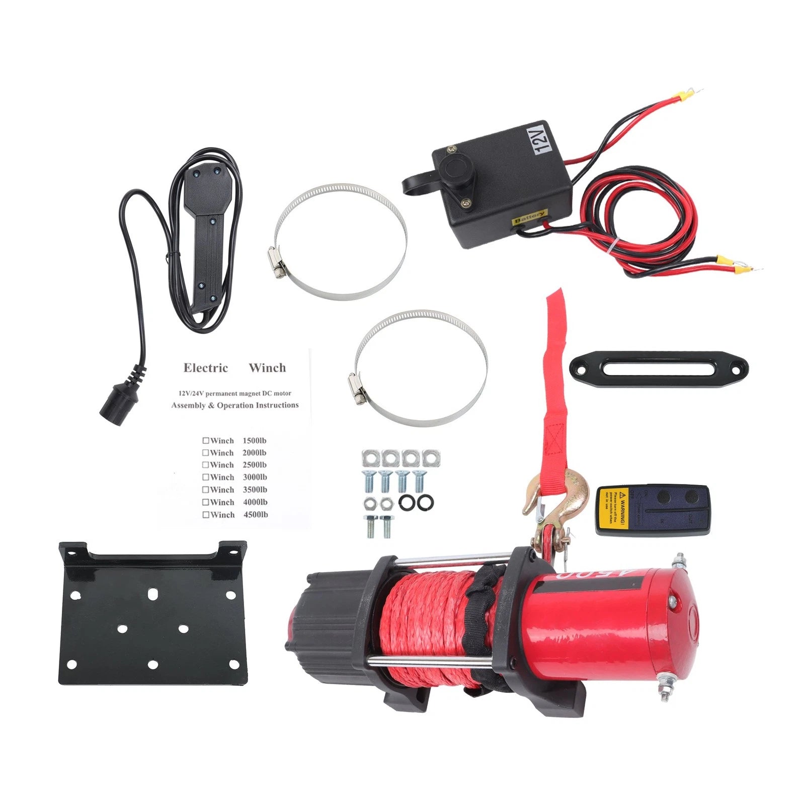 Electric Winch 4500lbs for Off-Road Vehicles (12VDC, Synthetic Rope)