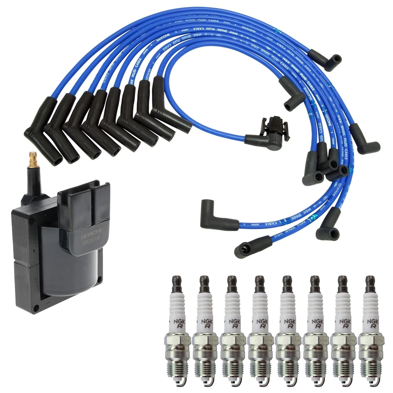Set of 8 Hitachi Ignition Coils & NGK V-Power Spark Plugs for F-Series V8