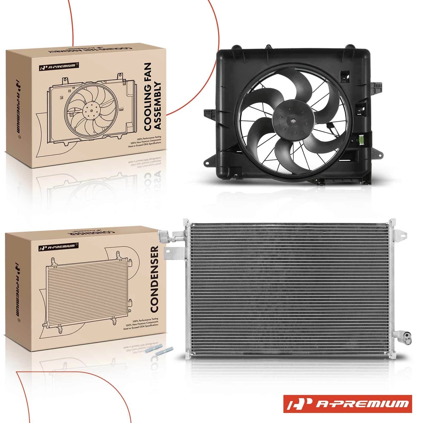 2X AC Condenser & Cooling Fan Assembly Kit for Ford Mustang (2005–2009)