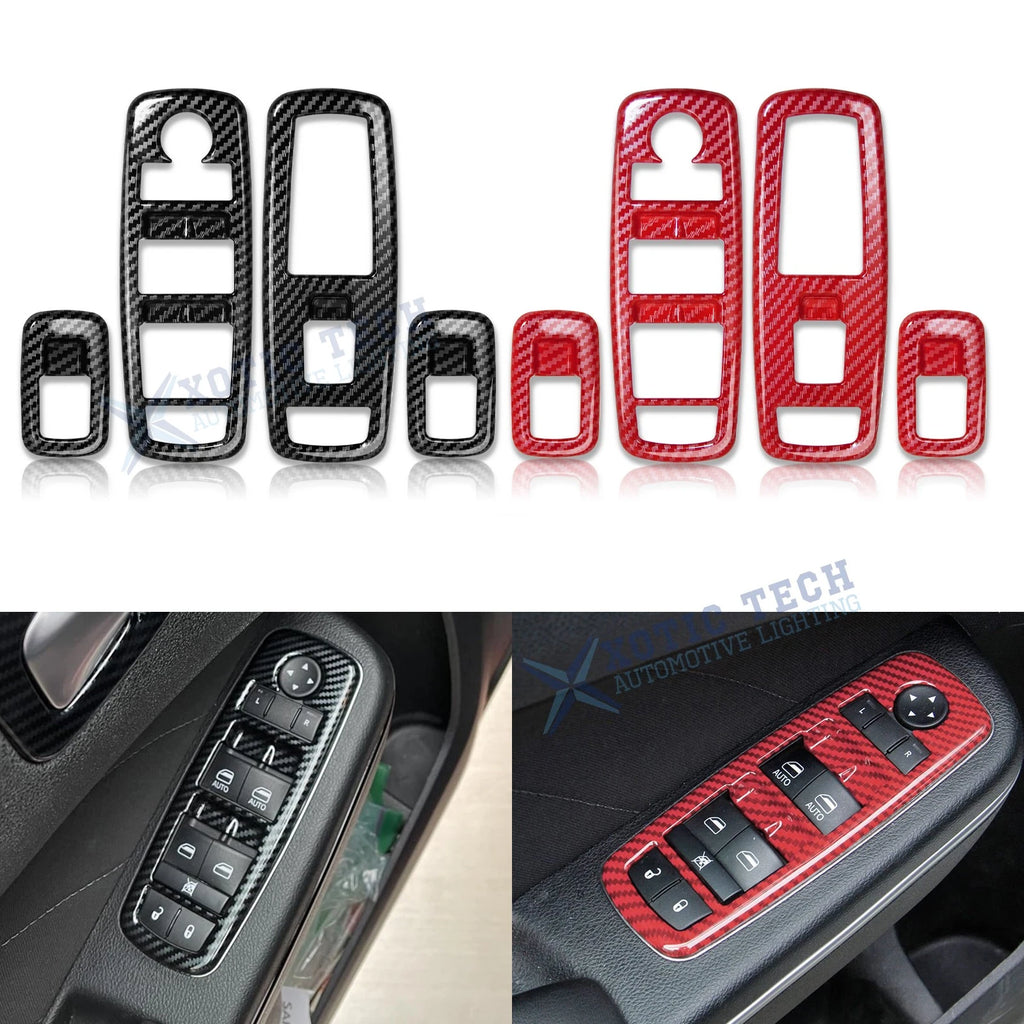 Carbon Fiber Texture Window Lift Switch Panel Overlay Trim Fit Dodge Charger (2011–2021)