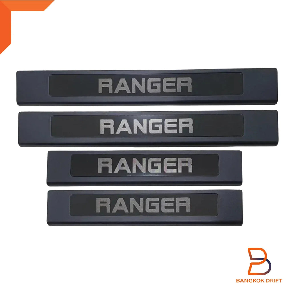 4x Black Stainless Door Step Protectors for Ford Ranger Wildtrak Sport (12-25)