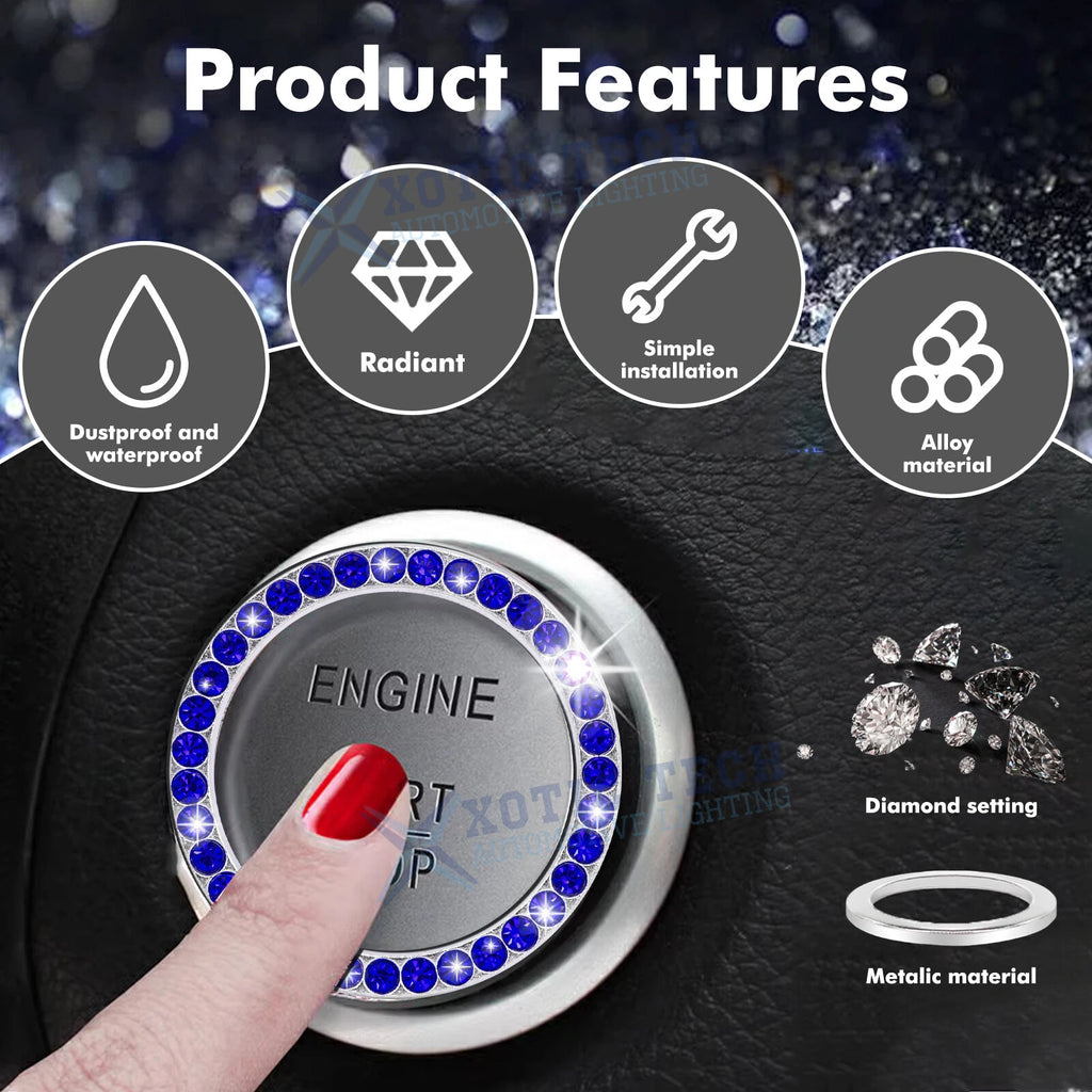 Rhinestone Engine Start Stop Button Ring Cover for Car (2020-2024)