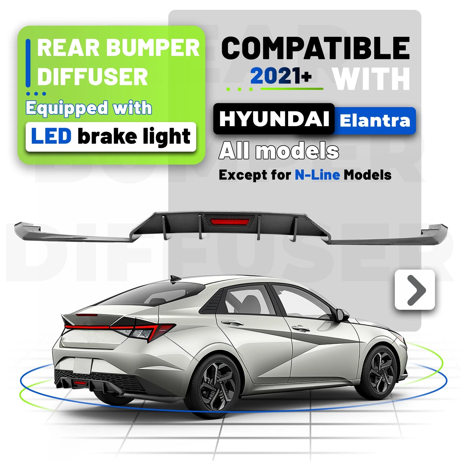 Rear Bumper Diffuser with LED Light for Hyundai Elantra (2021-2023)