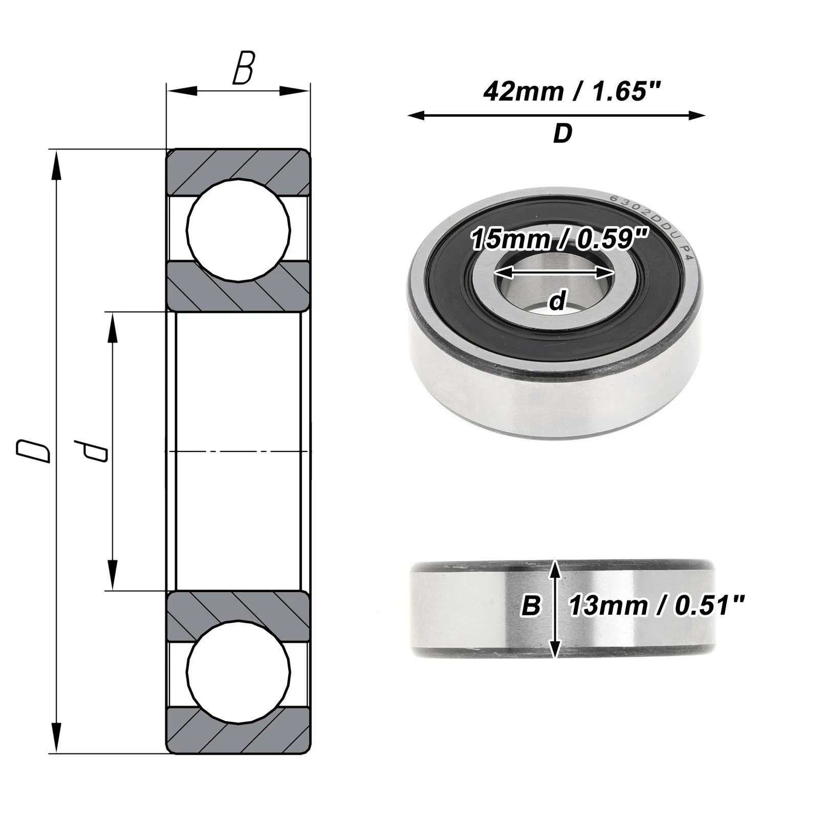 6302DDU Deep Groove Ball Bearing for Scooter Skateboard Wheel (P4)