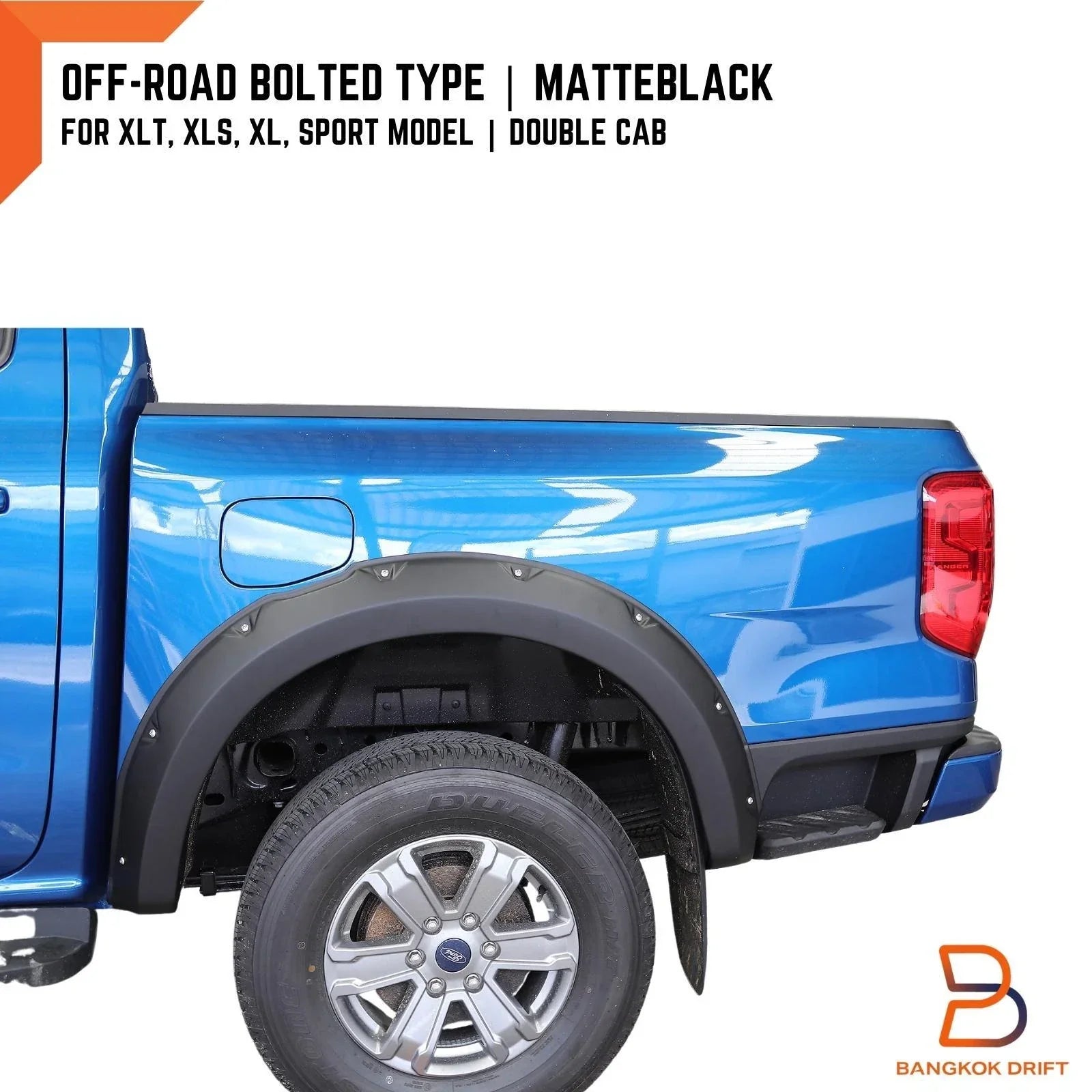Matte Black Fender Flares for Ford Ranger 2022-2023 XL XLT XLS Sport