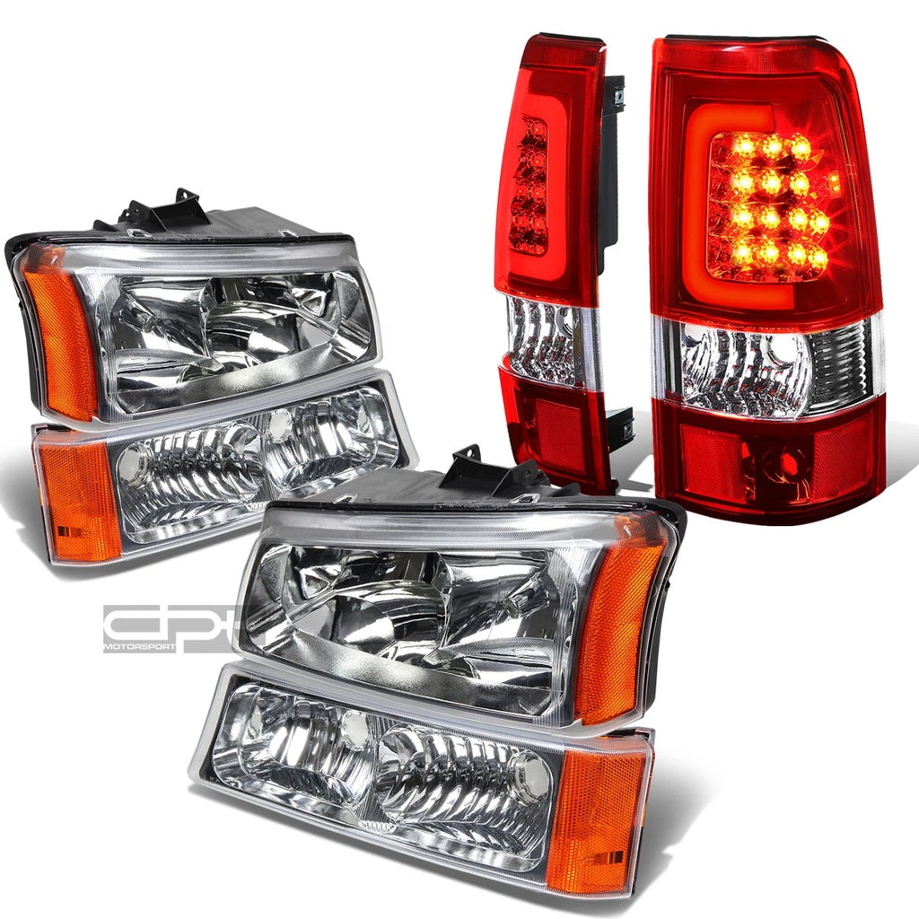 Chrome Crystal Headlight + Bumper + Red 3D LED Tail Light for Silverado (2003–2007)