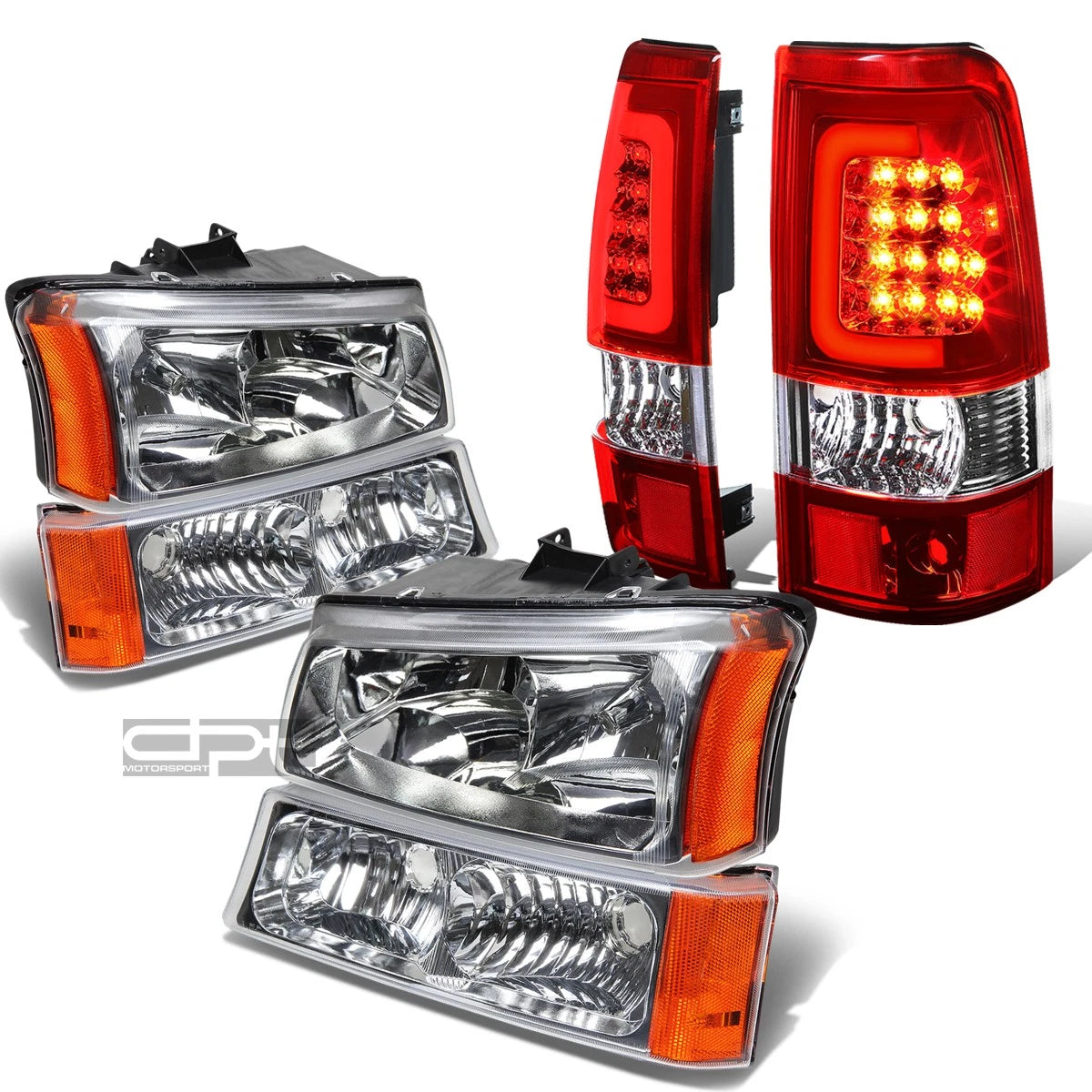 Chrome Crystal Headlight + Bumper + Red 3D LED Tail Light for Silverado (2003–2007)