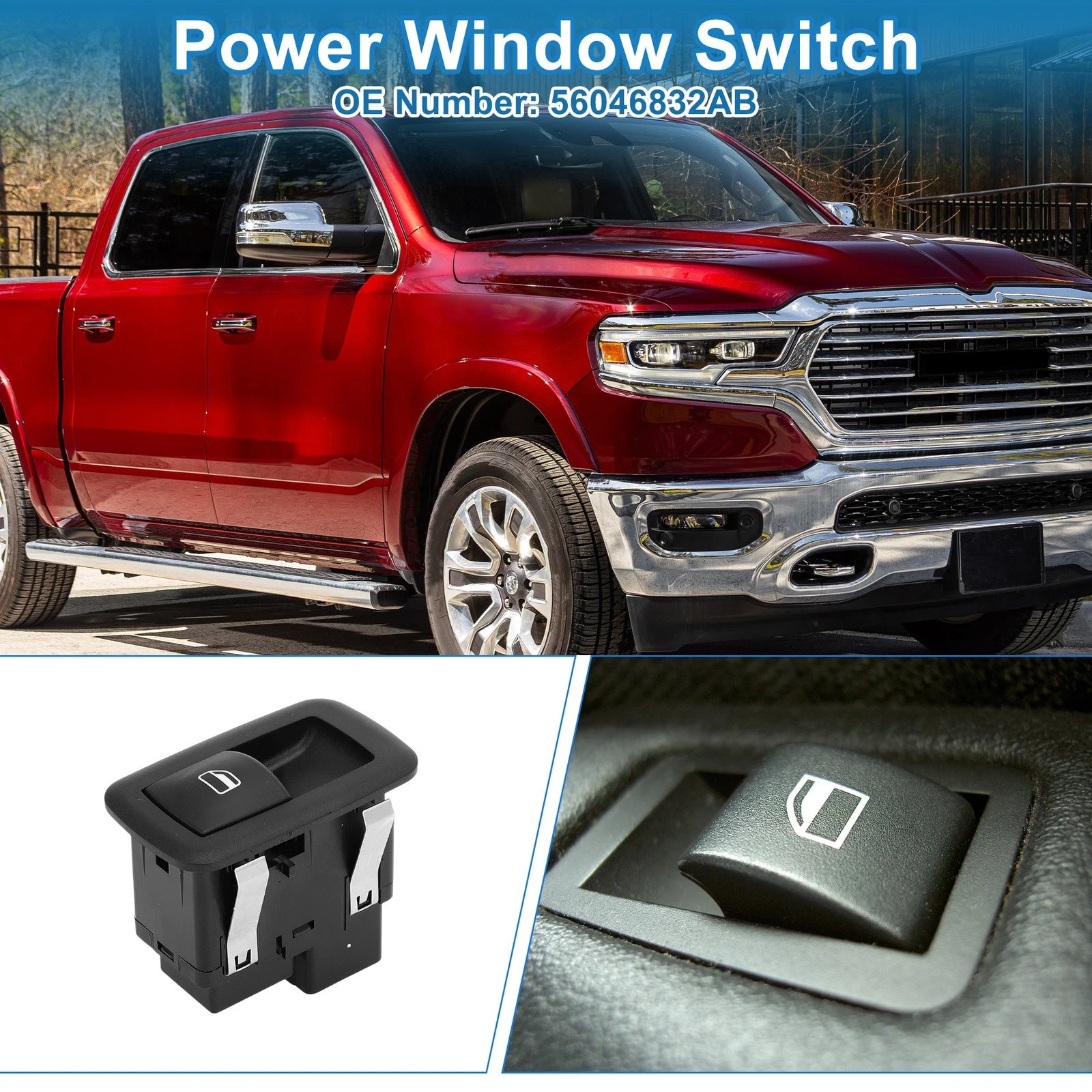 Rear Power Window Switch for Ram 1500 2500 3500 (2016–2018) No. 56046832AB